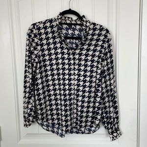 Ann Taylor Navy Houndstooth Top